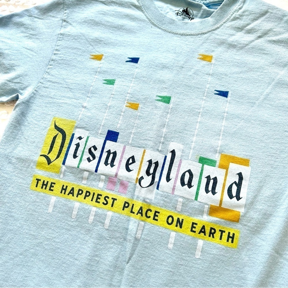 Disney Disneyland Happiest place on Earth Light blue Cotton T shirt fr Sz S - Picture 8 of 13